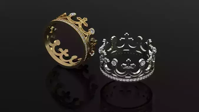 Ring gold crown with diamonds