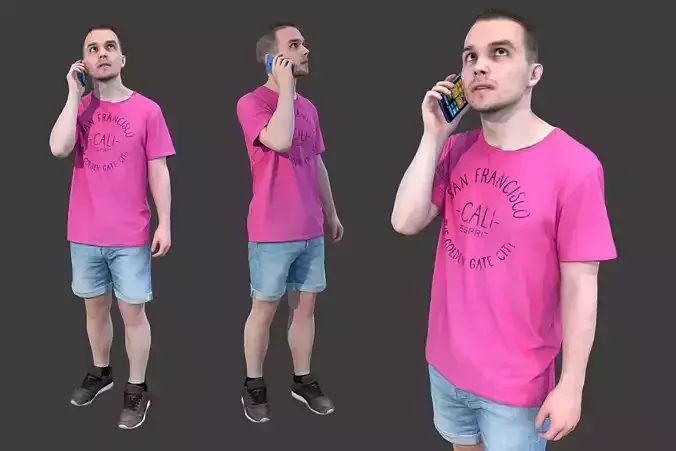 Casual Man Talking on Smartphone Low-poly 3D model