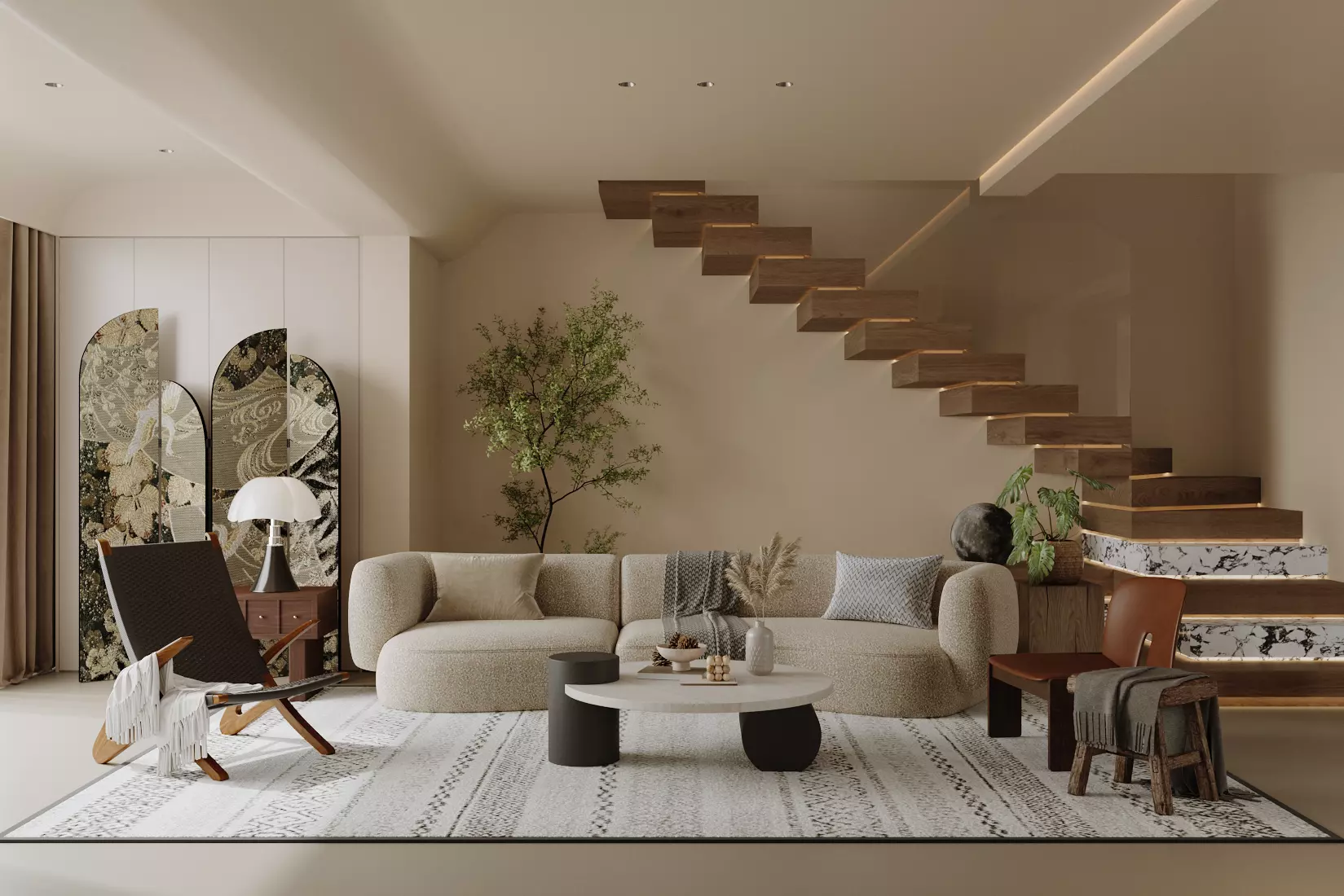 modern light luxury living and dining room 3D model