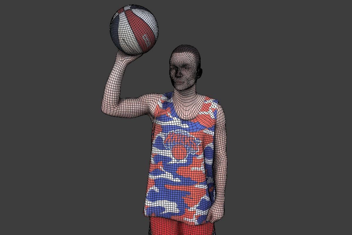 Basketball Player With a Ball Low-poly 3D model_1