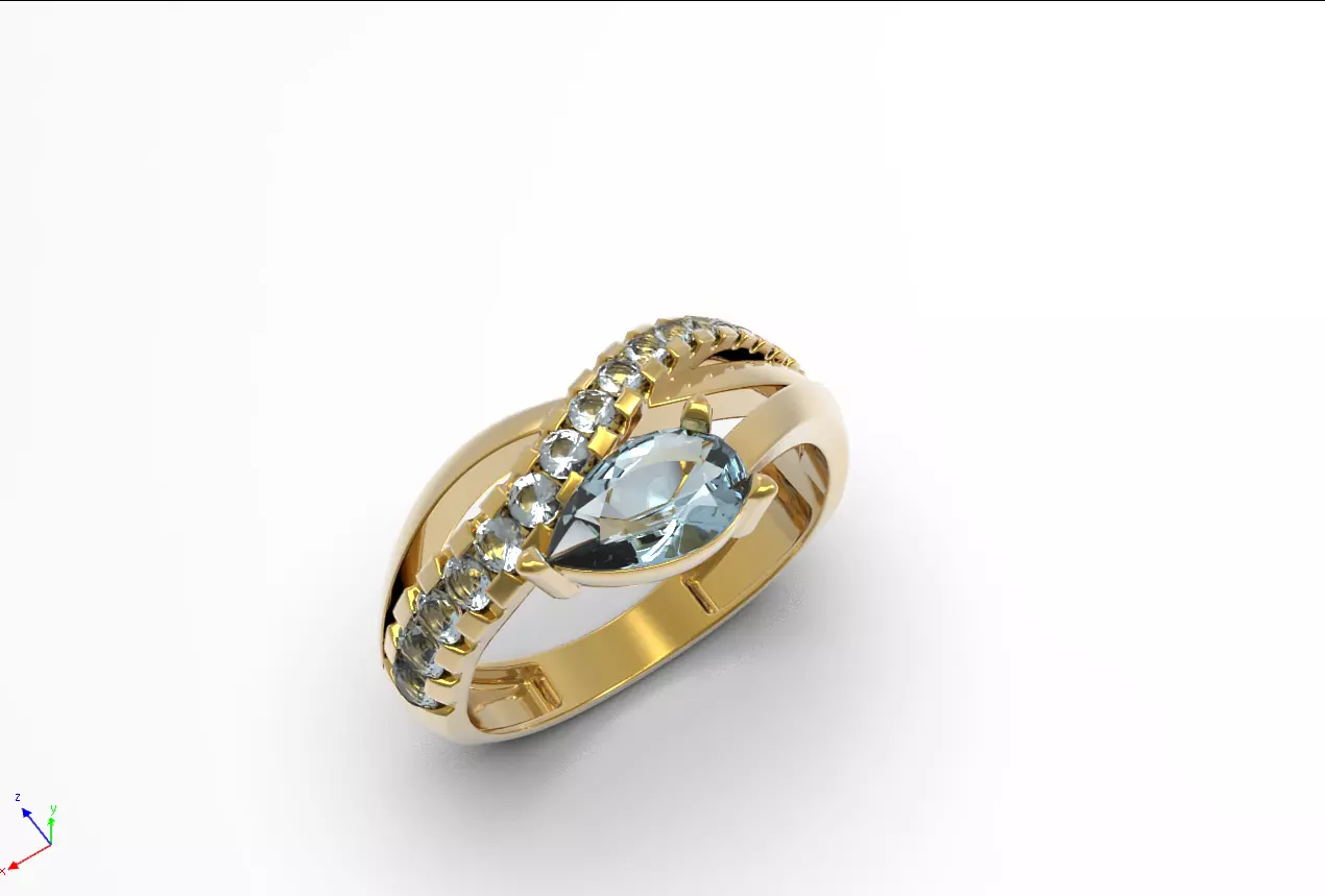 Elegant Marquise Aquamarine Gold Ring 3D Model 3D print model