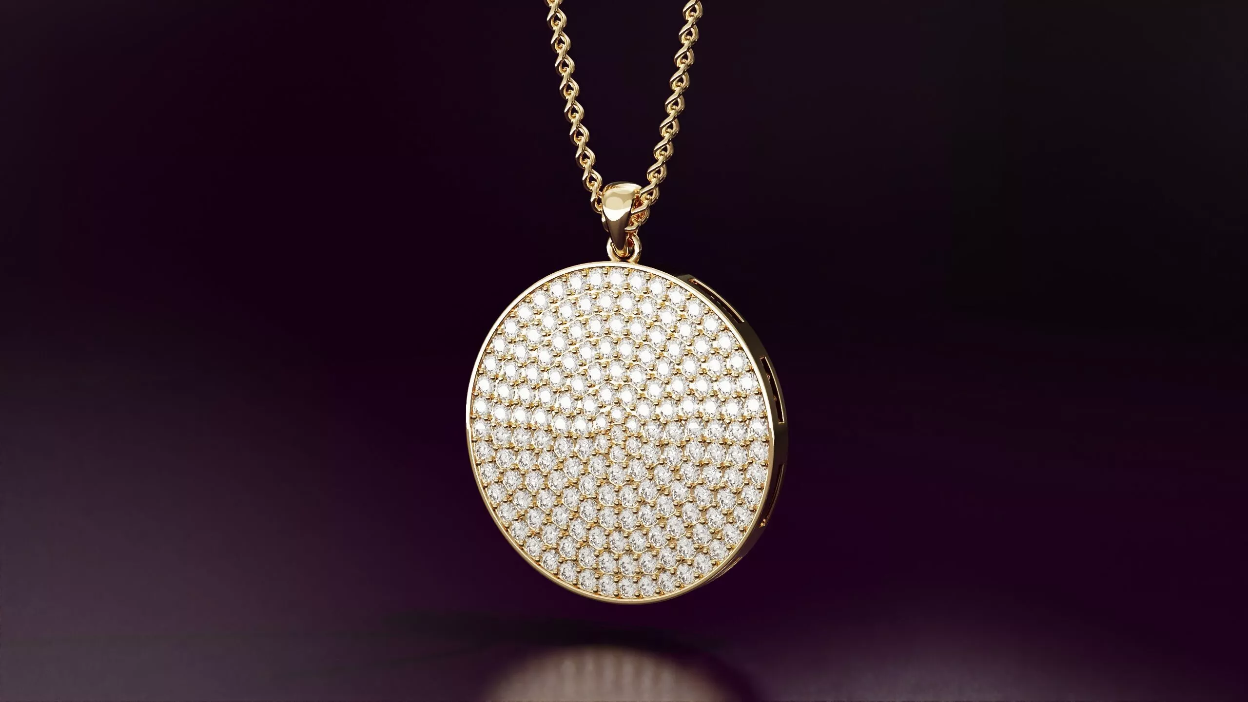 Round pendant with round diamonds N02 30mm 3D print model