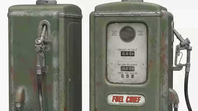 Vintage Rust Refueling Station Green Used 3D model 5