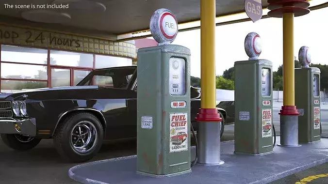 Vintage Rust Refueling Station Green Used 3D model 2