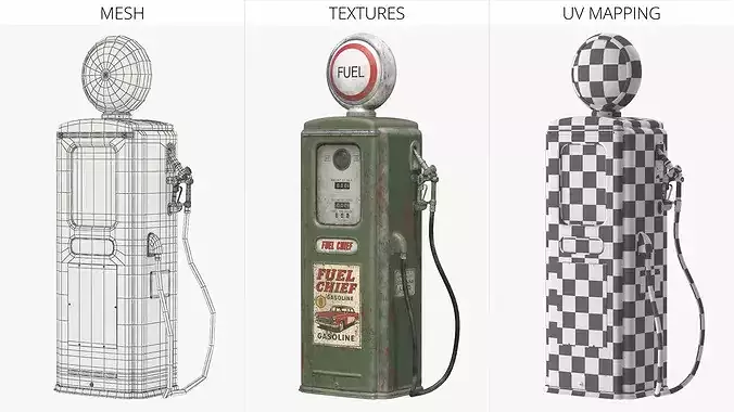 Vintage Rust Refueling Station Green Used 3D model 7
