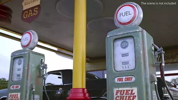 Vintage Rust Refueling Station Green Used 3D model 3