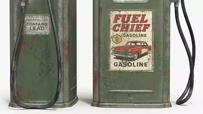 Vintage Rust Refueling Station Green Used 3D model 6