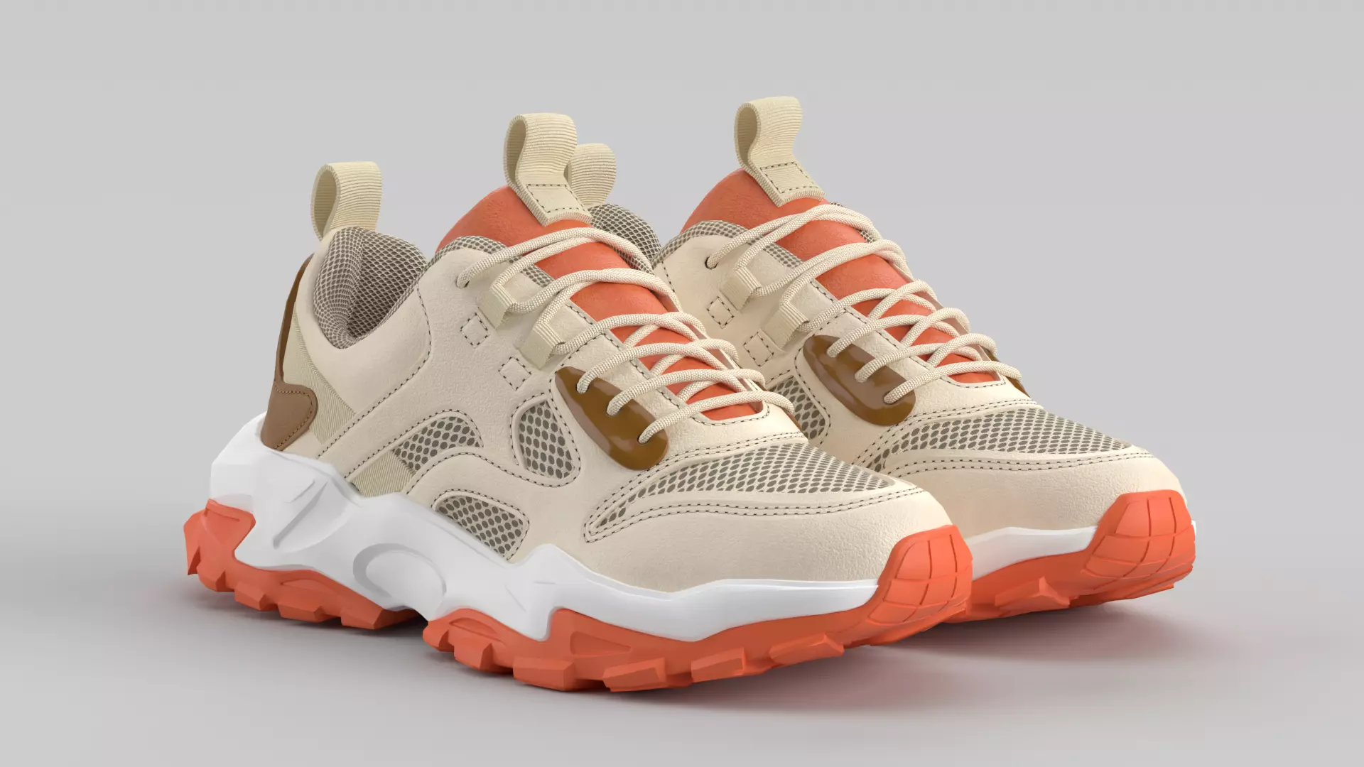 Chunky Beige Orange Shoe Sneaker Low-poly 3D model