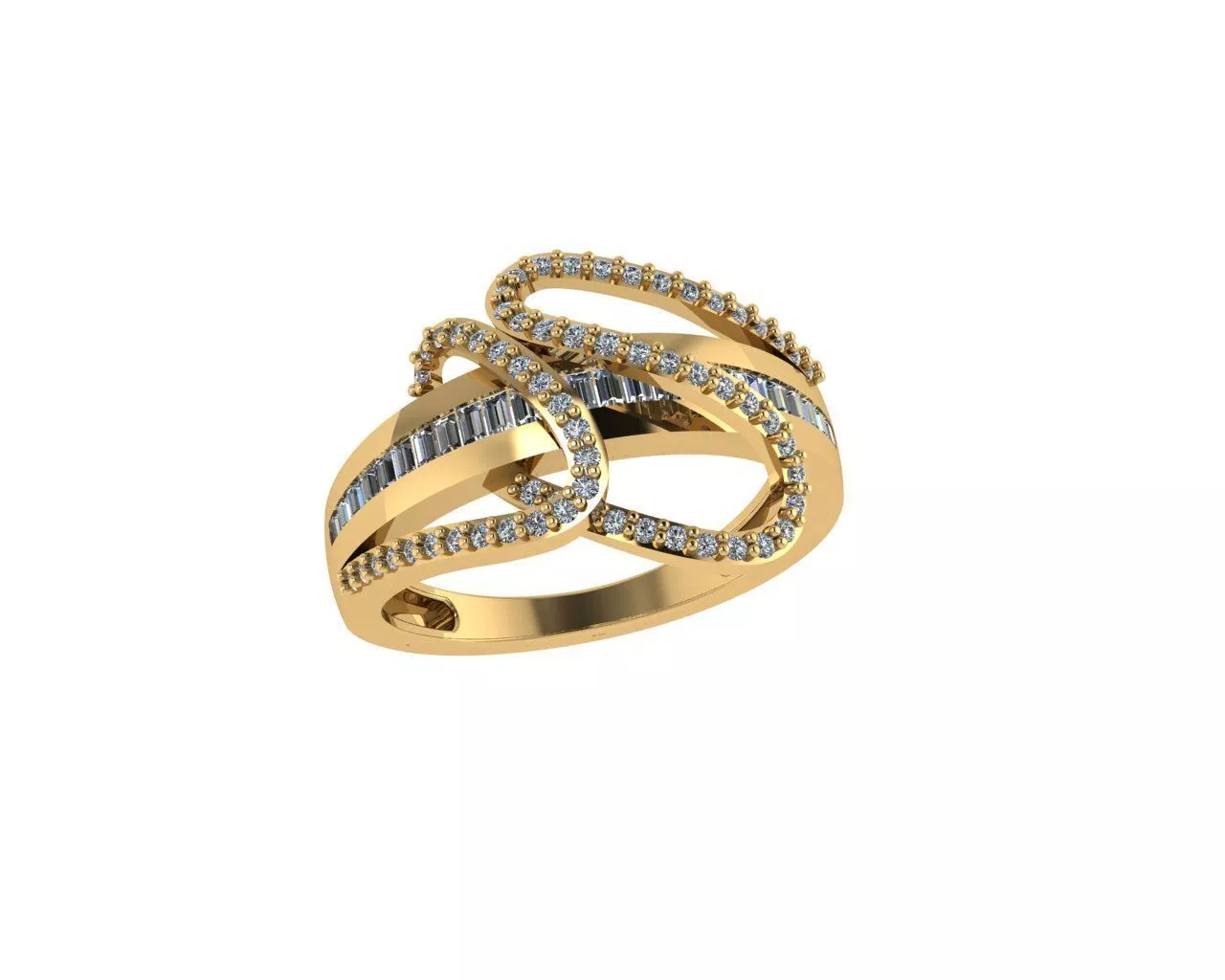 Baguette and Round Diamond Crossover Rings 3D print model
