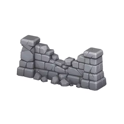 Broken Stone Wall Rubble Low Poly PBR Game Asset Low-poly 3D model