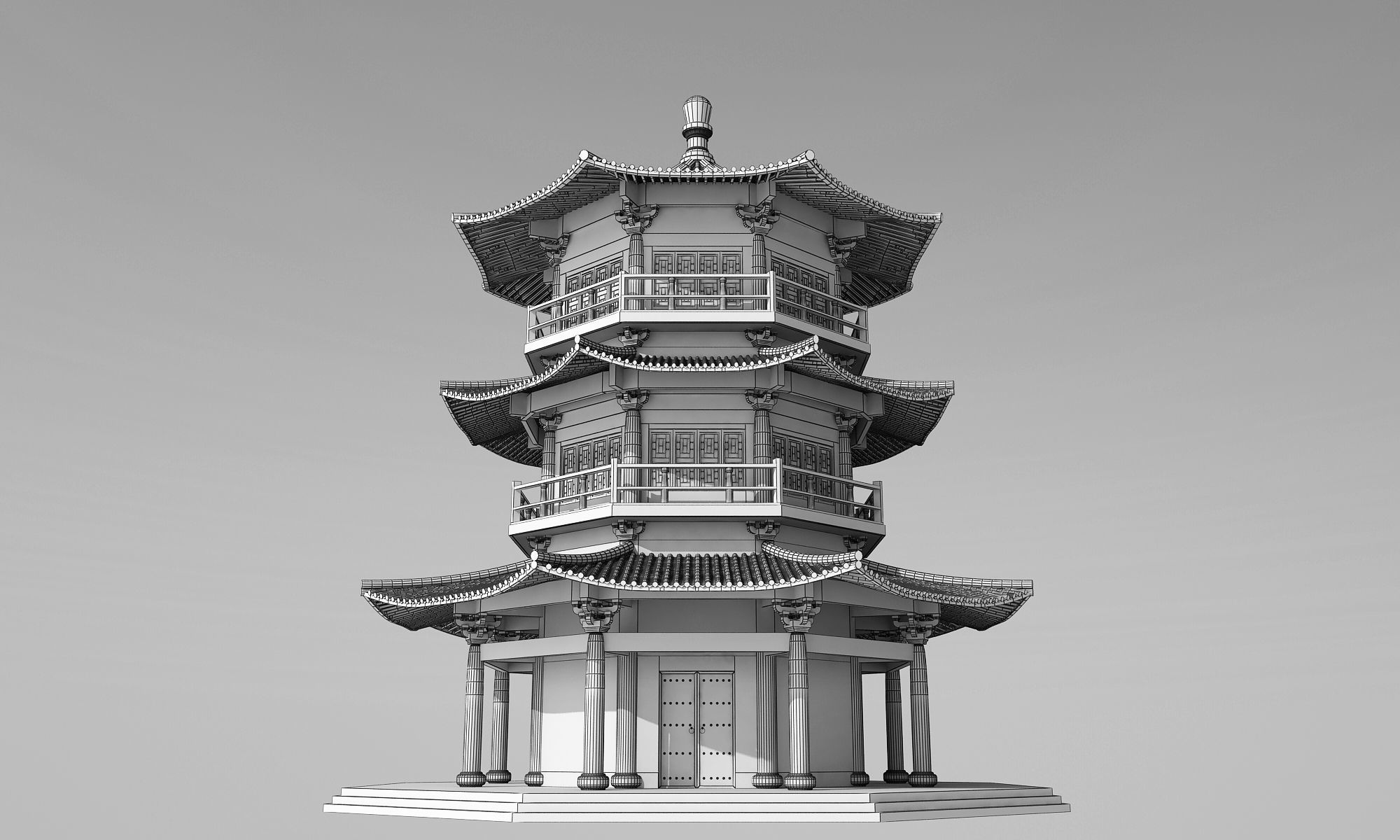 Chinese temple 3D model_2