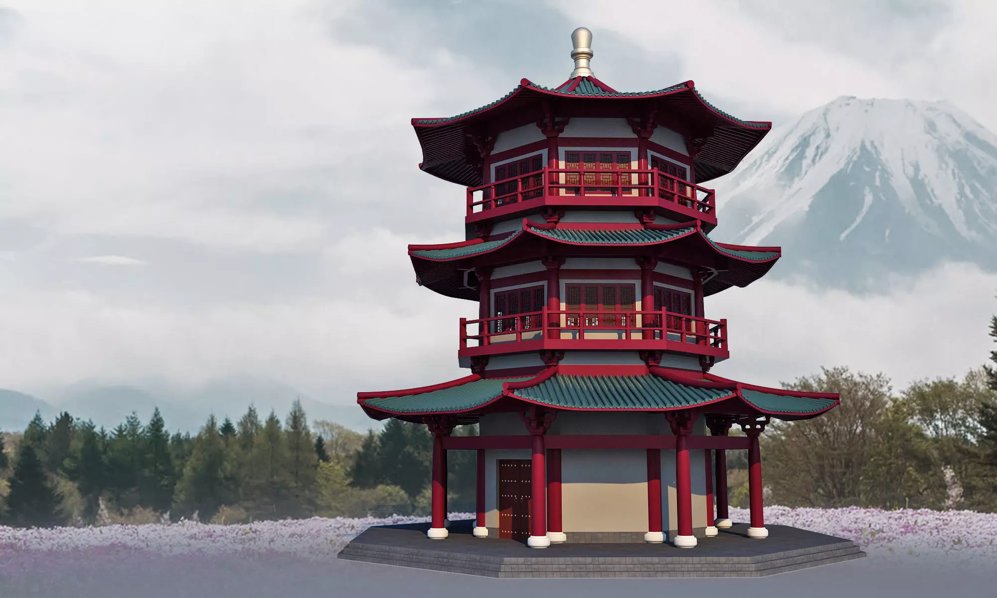 Chinese temple 3D model_0