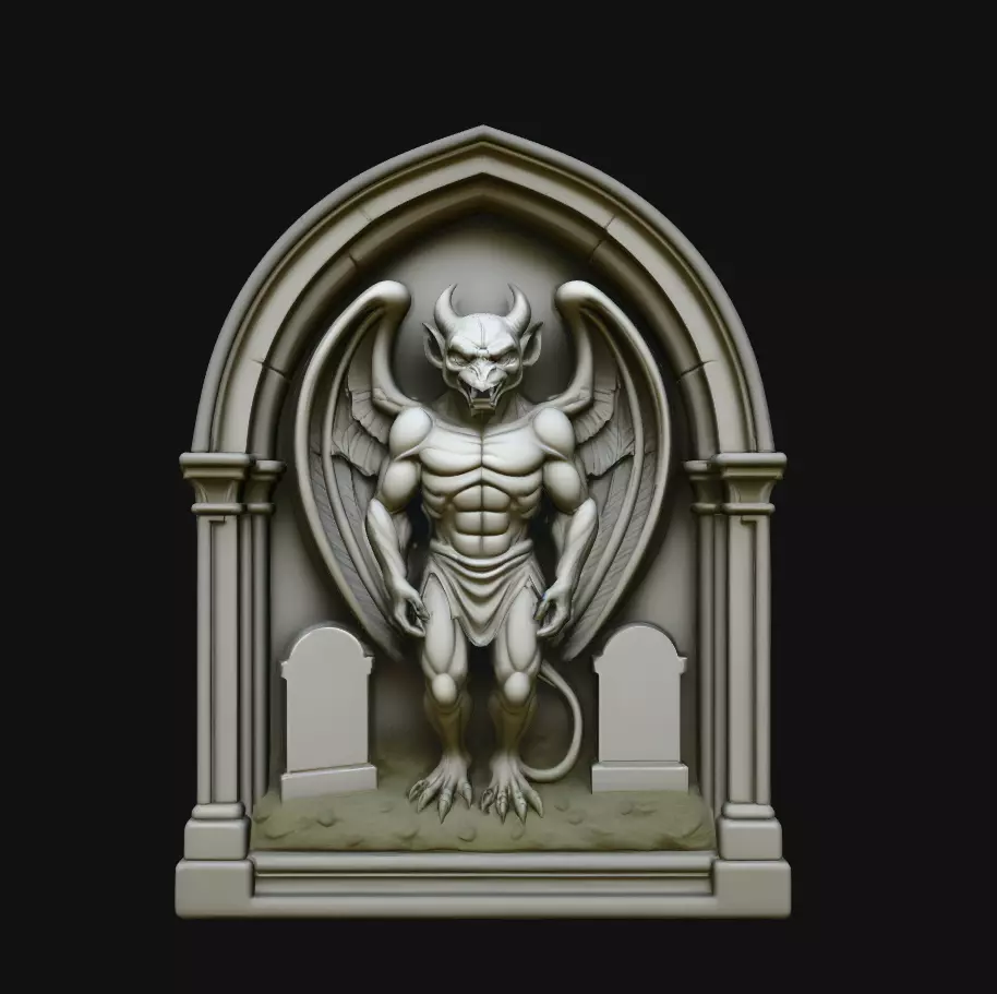 Seated Gargoyle Gothic Cathedral Arch Pendant 3D print model