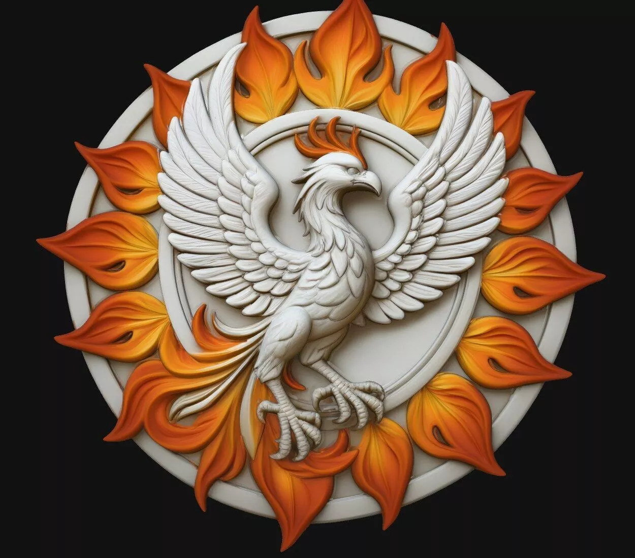 Phoenix Flame Sunburst Bird Round Jewelry Pendant 3D print model