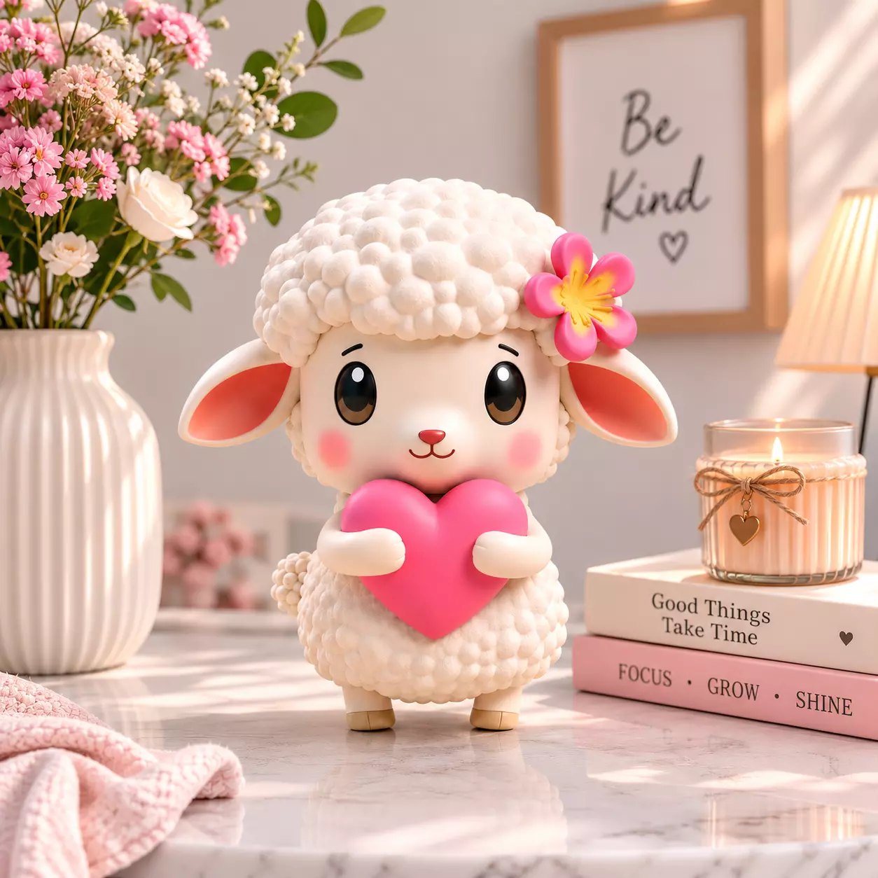 Cute Lamb Holding Heart Kawaii Sheep 3D Printable Model 3D print model