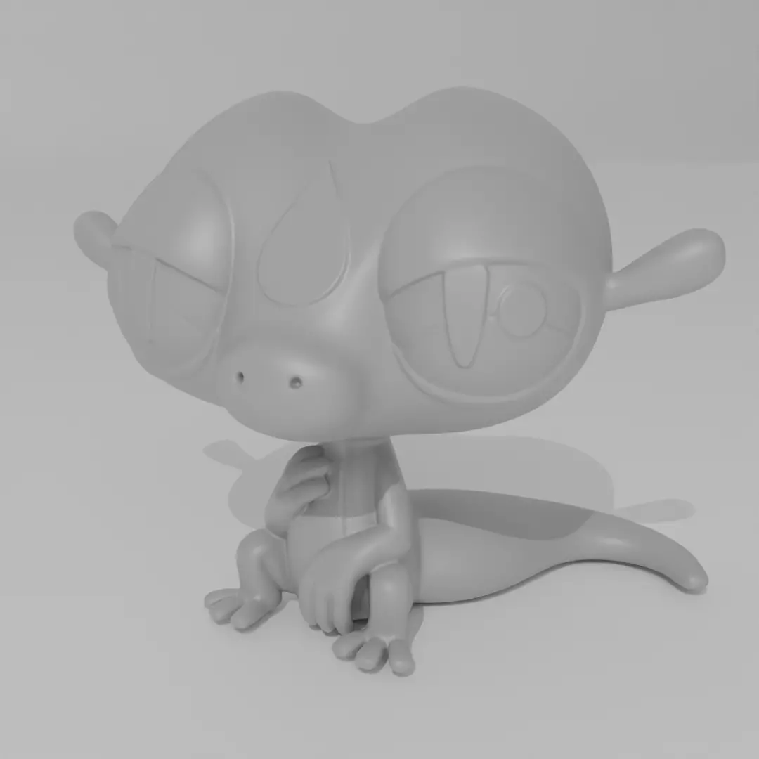 Stylized Sad Lizard Figurine 3D Print Chibi Water Gecko Statue 3D print model