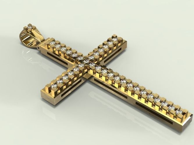 Cross gold pendant with diamonds 3D print model