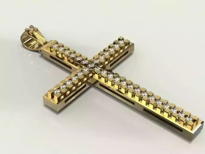 Cross gold pendant with diamonds