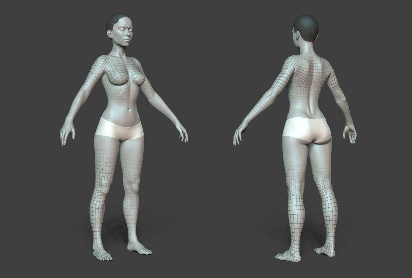 Female Body Basemesh Low-poly 3D model_4