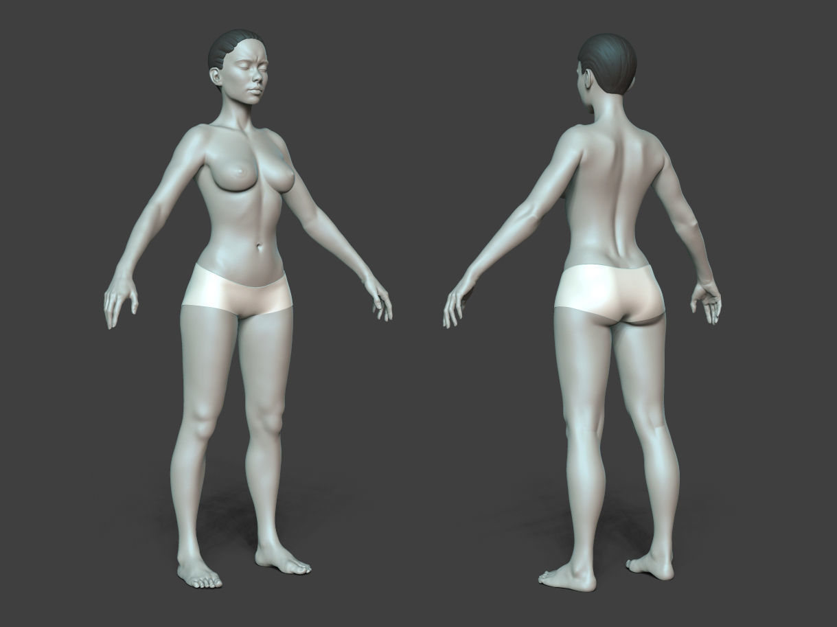 Female Body Basemesh Low-poly 3D model_2