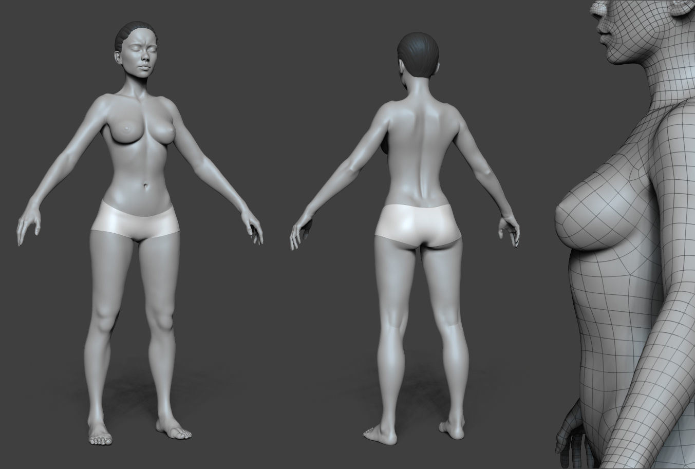 Female Body Basemesh Low-poly 3D model_3