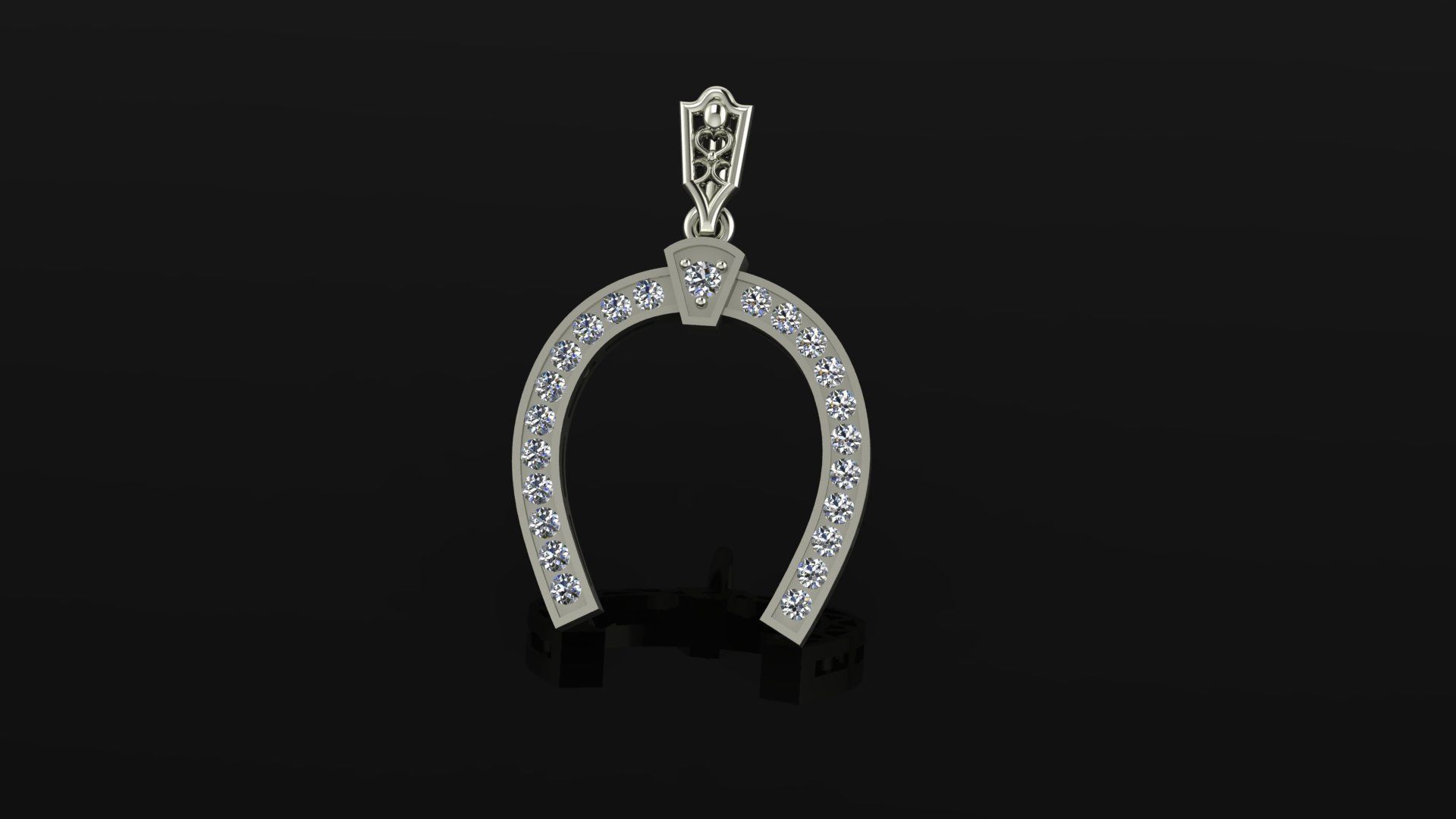 Pendant two gold horseshoe earrings with diamonds 3D print model_3