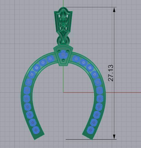 Pendant two gold horseshoe earrings with diamonds 3D print model_2