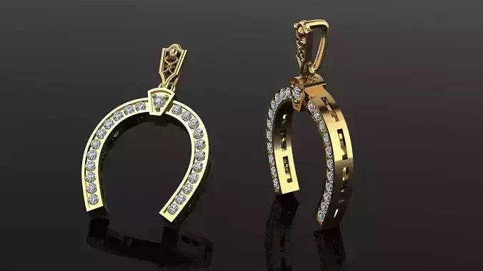 Pendant two gold horseshoe earrings with diamonds