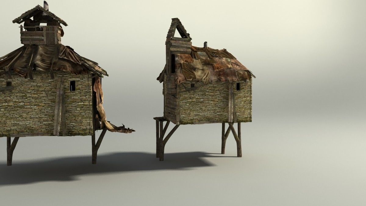 Shacks part 1 Low-poly 3D model_8
