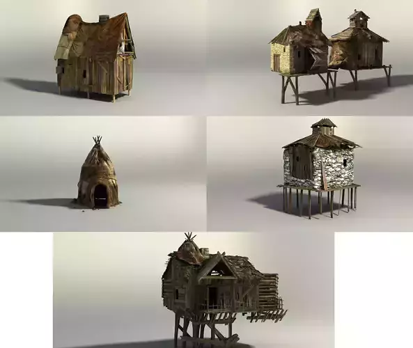 Shacks part 1 Low-poly 3D model