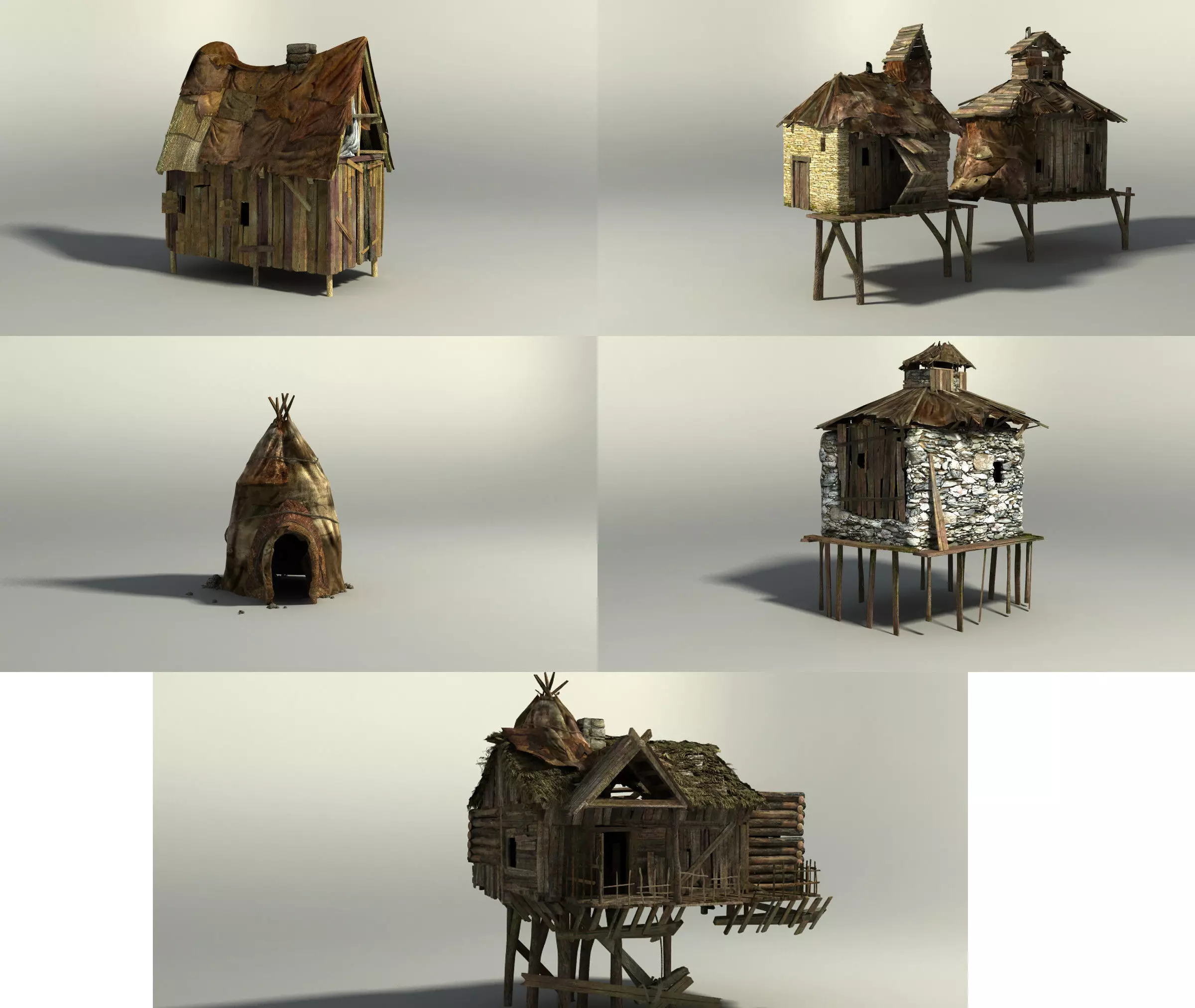 Shacks part 1 Low-poly 3D model_0