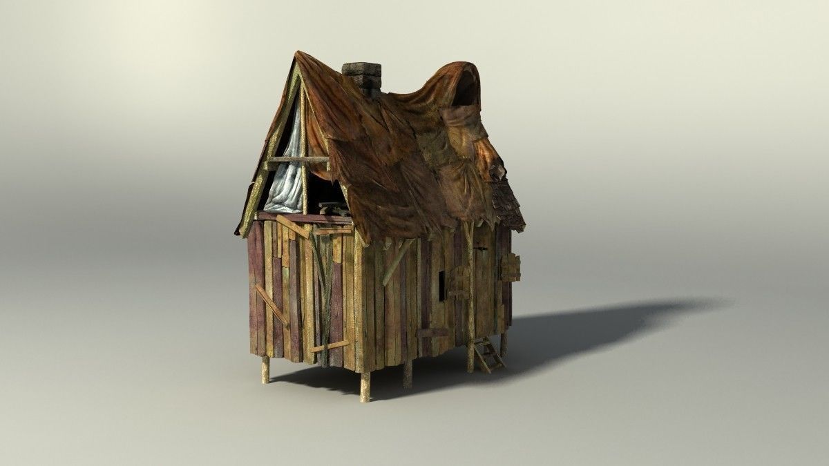 Shacks part 1 Low-poly 3D model_6