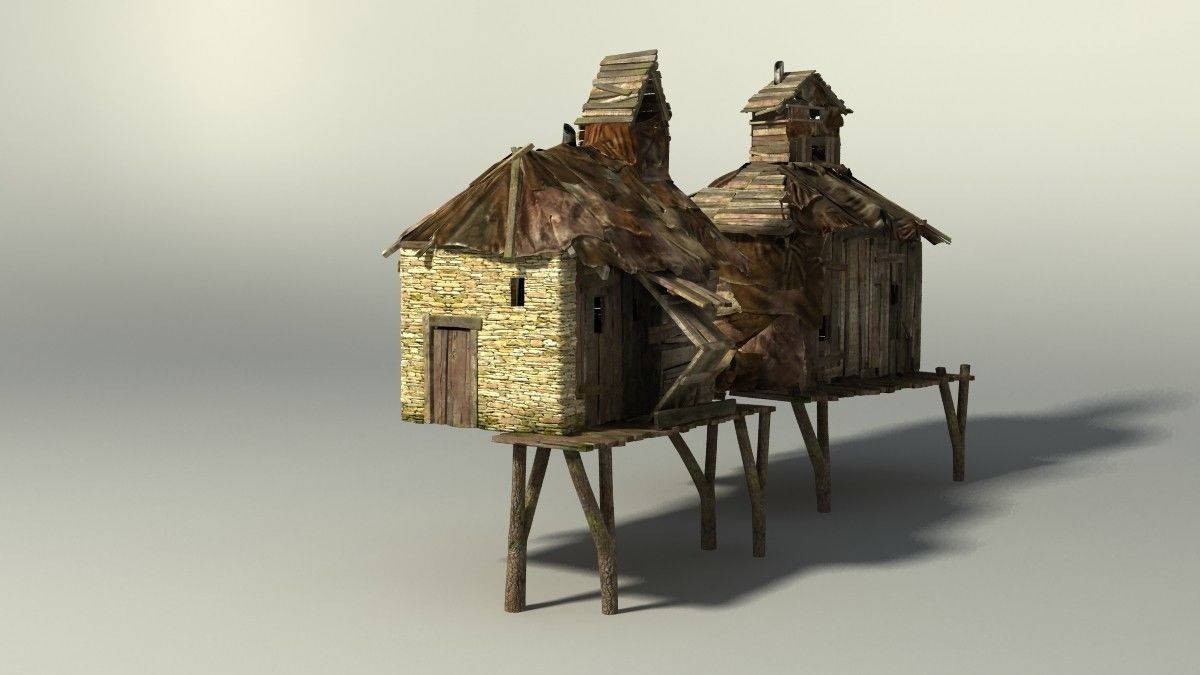 Shacks part 1 Low-poly 3D model_13