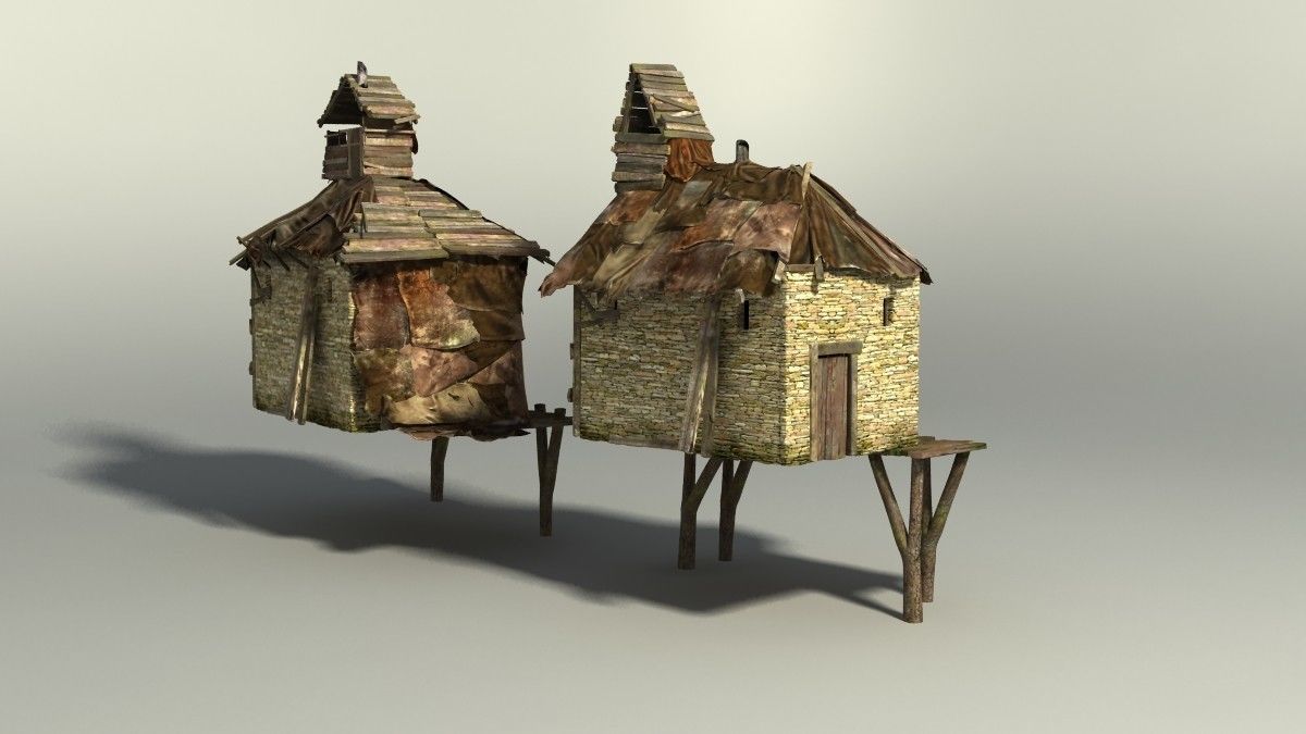 Shacks part 1 Low-poly 3D model_11