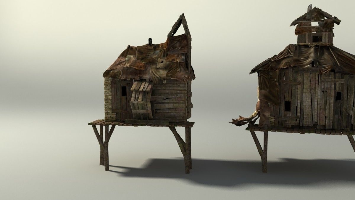 Shacks part 1 Low-poly 3D model_12