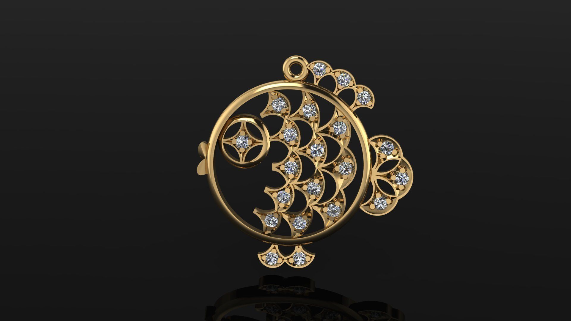 Pendant fish with beads 3D print model_2