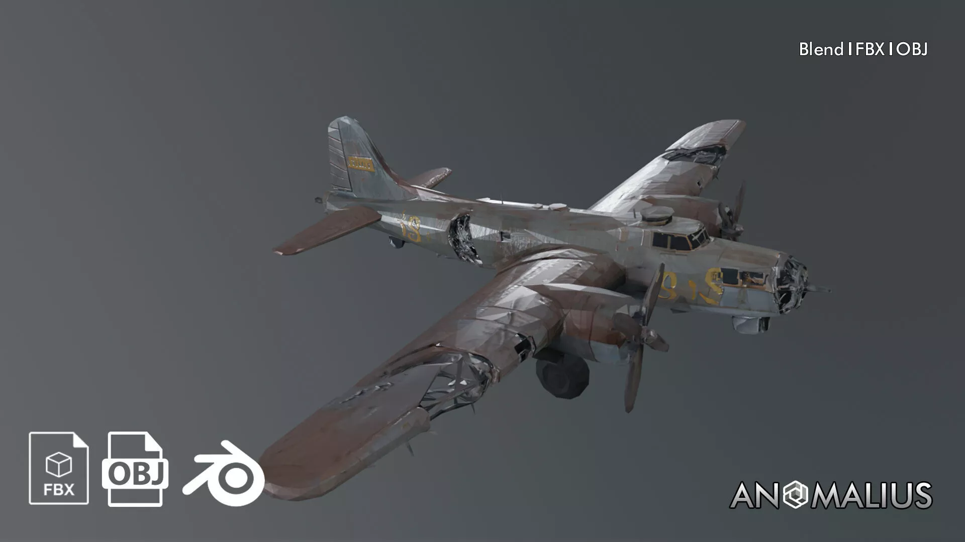 ww2 bomber airplane wreckage 3D model