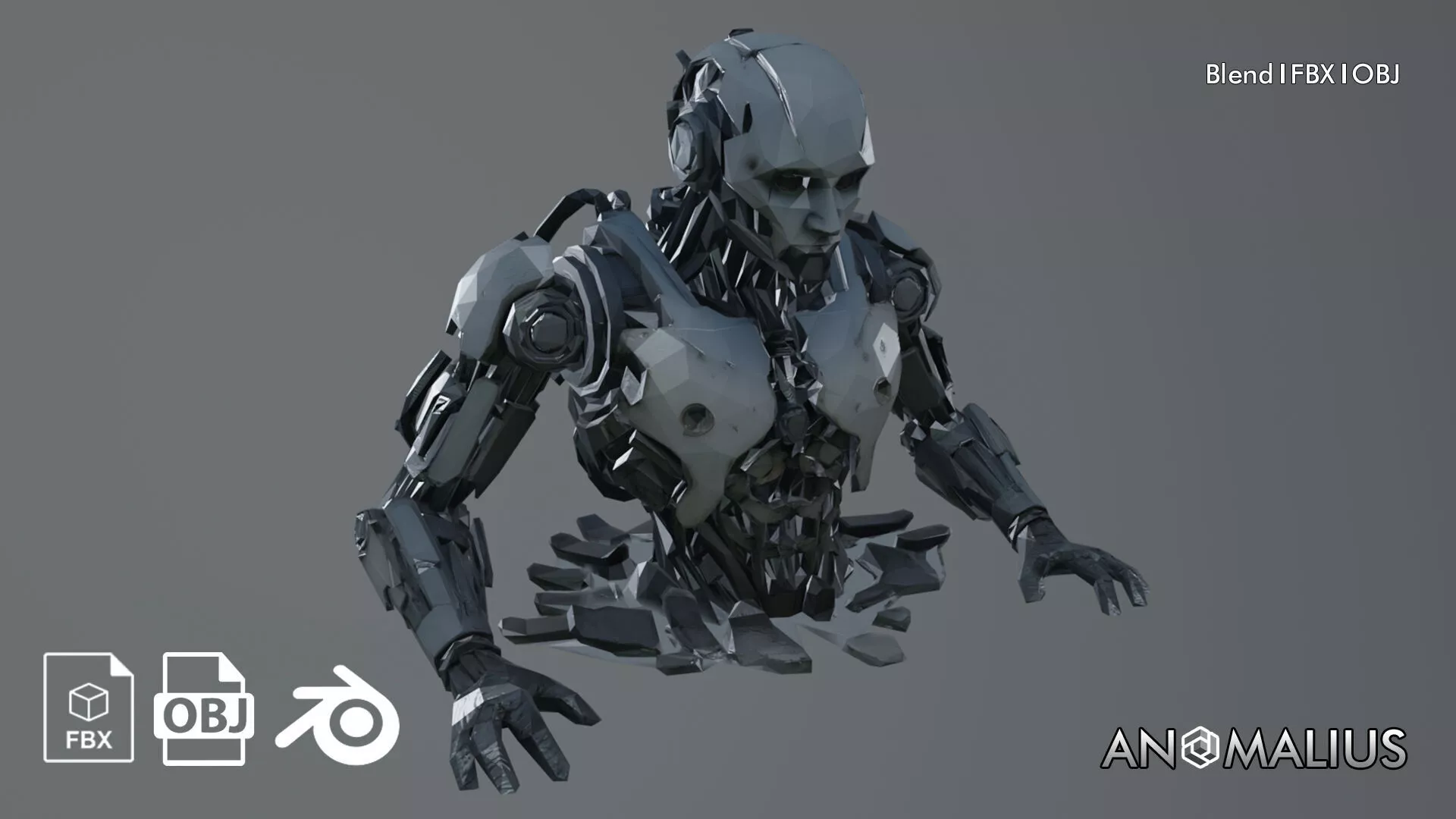 half body cyborg wreck Free 3D model