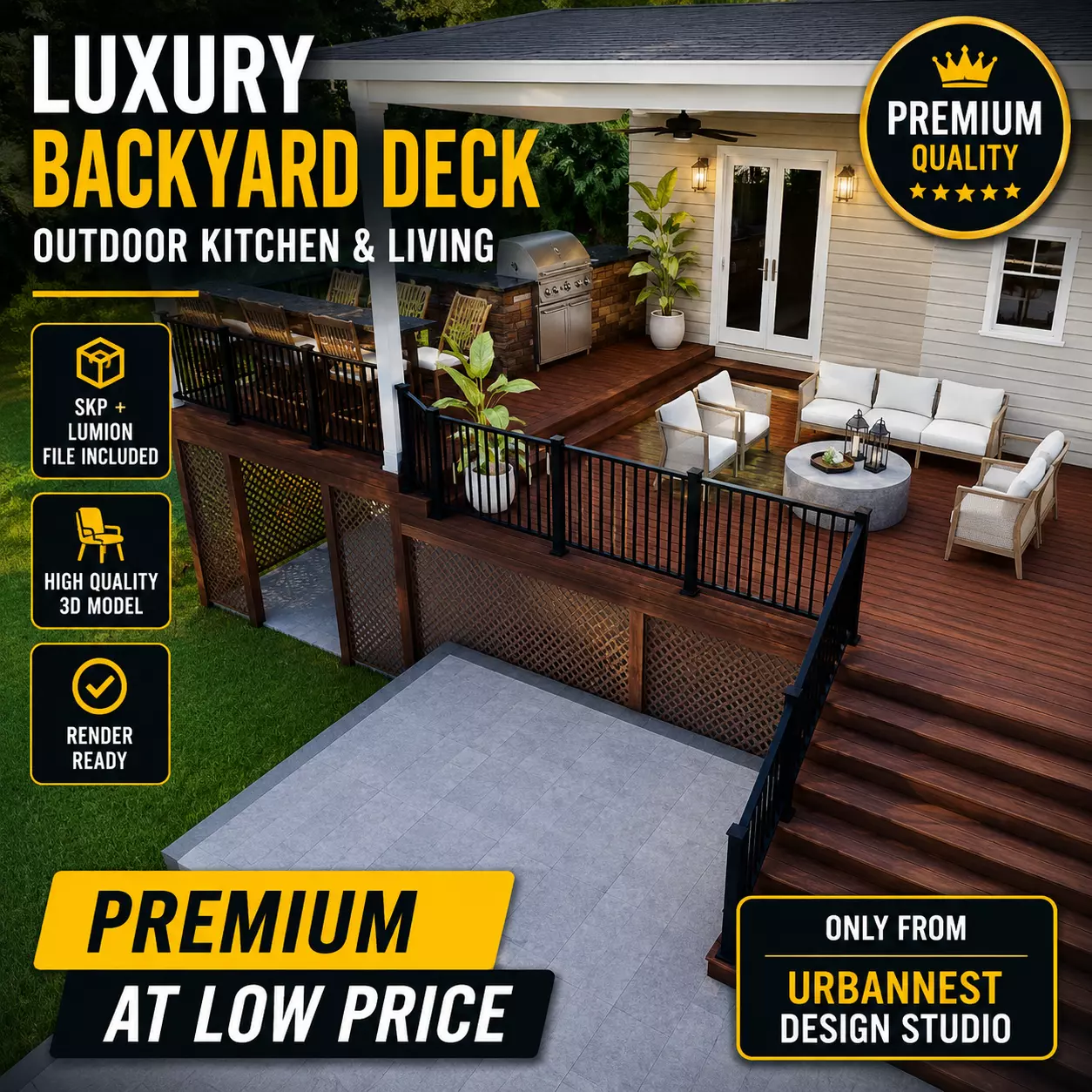 Luxury Backyard Deck Outdoor Kitchen 3D Model 3D model
