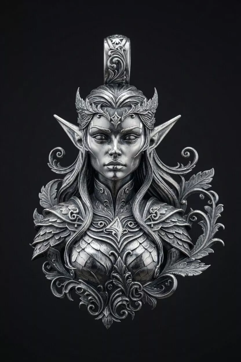 Elven Queen Bust Pendant Fantasy Elf Jewelry 3D print model