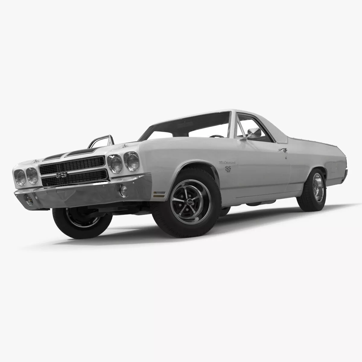 White Chevrolet El Camino SS 1970 Rigged for Cinema 4D 3D model