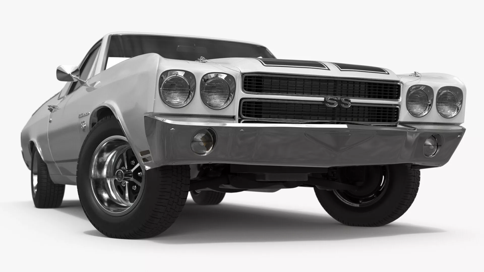 White Chevrolet El Camino SS 1970 Rigged for Maya 3D model
