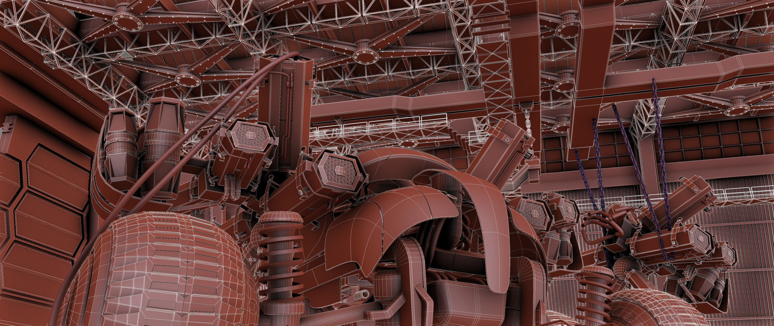 The harvester futuristic vehicle in factory 3D model_5