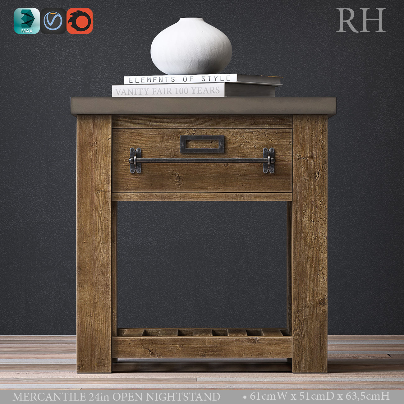 MERCANTILE 24in OPEN NIGHTSTAND 3D model_1
