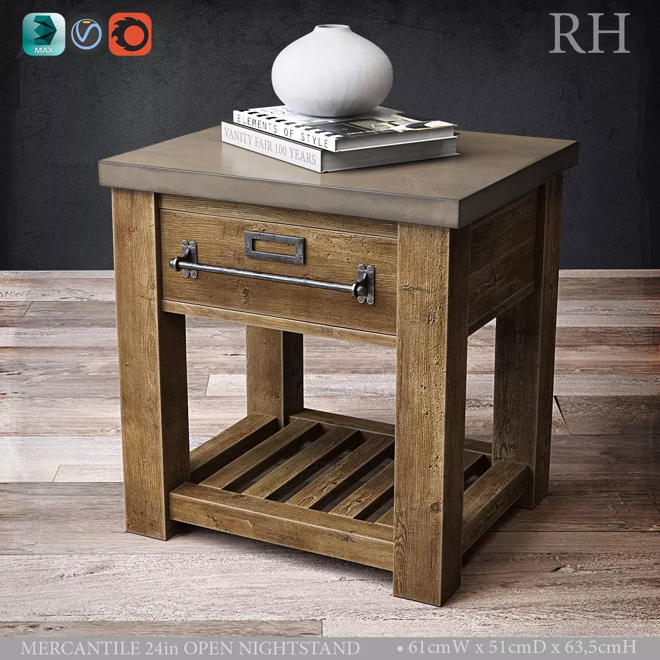 MERCANTILE 24in OPEN NIGHTSTAND 3D model_0