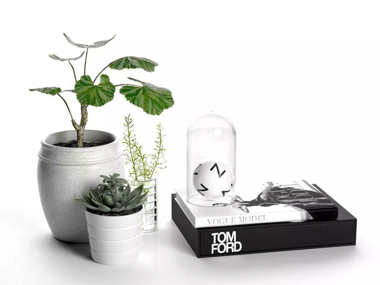 Planters Set Book and Dome with Shpere 3D model_0