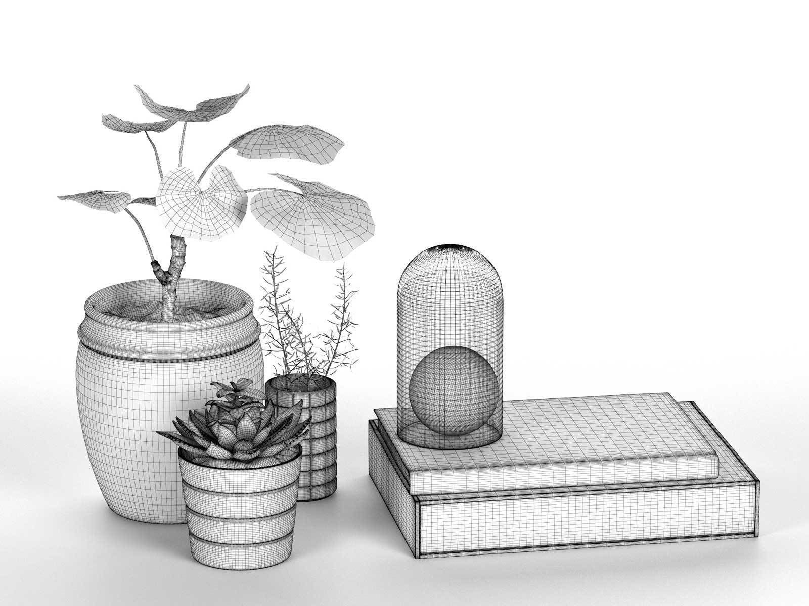 Planters Set Book and Dome with Shpere 3D model_1