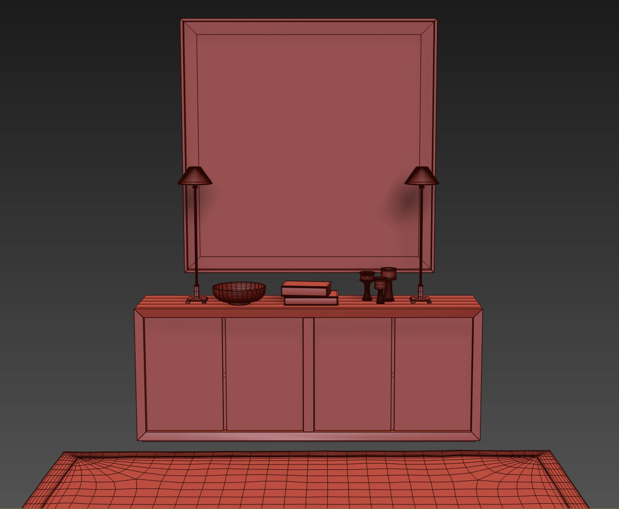 RECLAIMED RUSSIAN OAK PANEL 4-DOOR WOOD SIDEBOARD 3D model_3