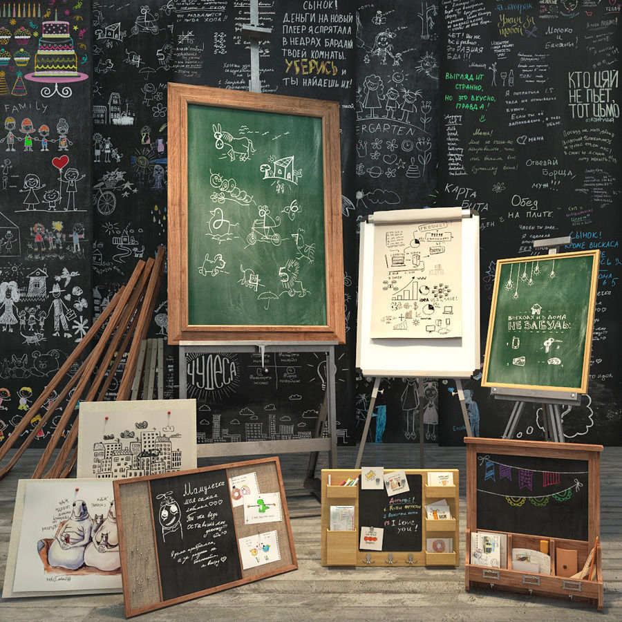 A set for creating slate surfaces with images by a chalk 3D model_1
