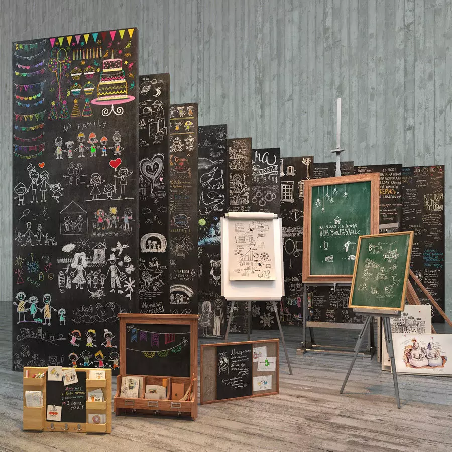 A set for creating slate surfaces with images by a chalk 3D model_0